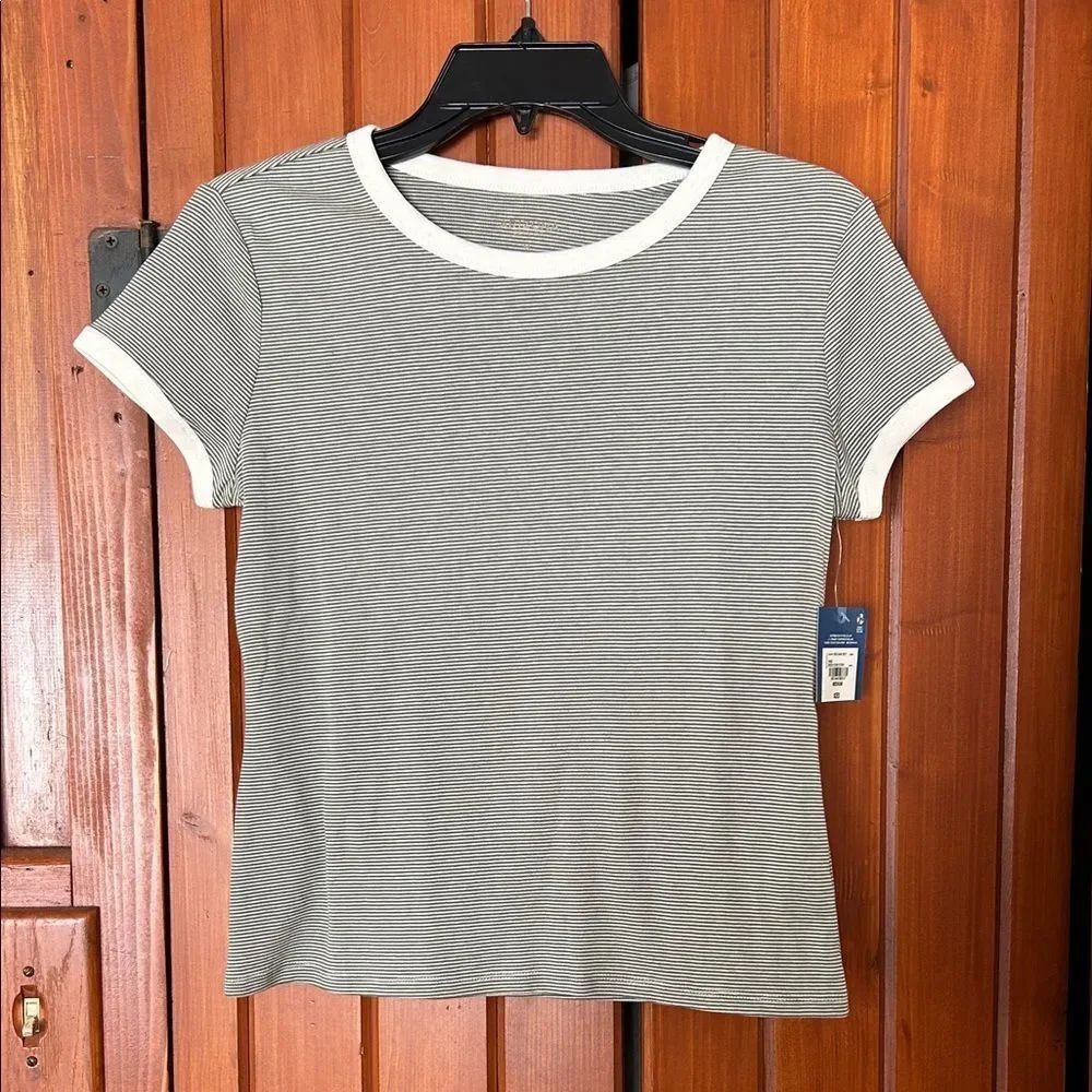 Striped sage green and White Women's Top size M.  B2